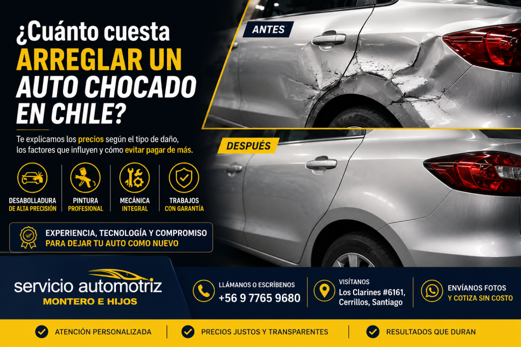 Reparación de auto chocado en Cerrillos antes y después, servicio de desabolladura y pintura Taller Montero e Hijos